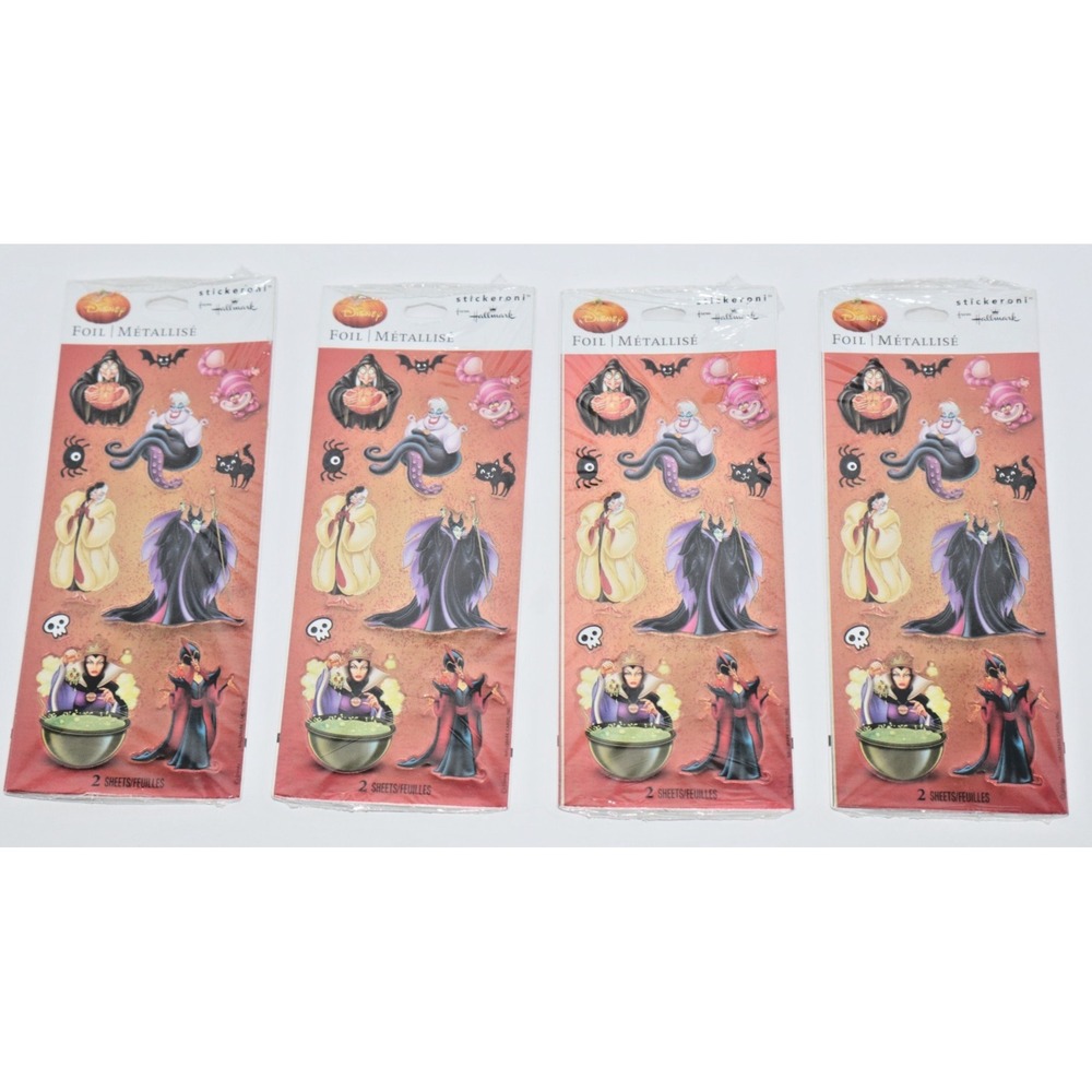 Hallmark Stickeroni Disney VILLAINS Halloween 4 PACKS Foil Stickers NEW